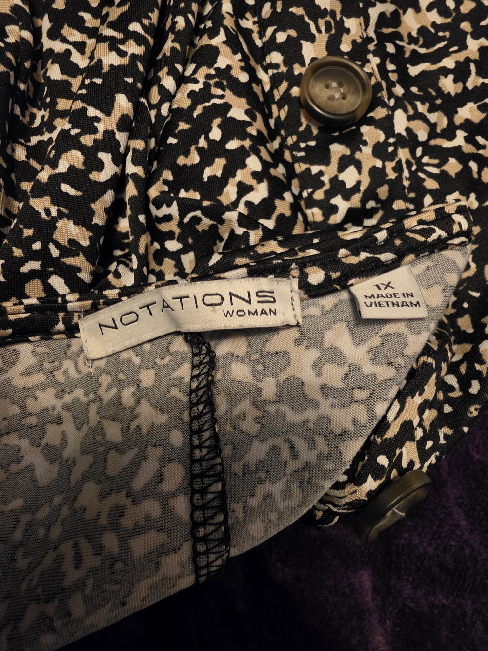 Notations Woman Black and Cream Printed Button-Front Blouse